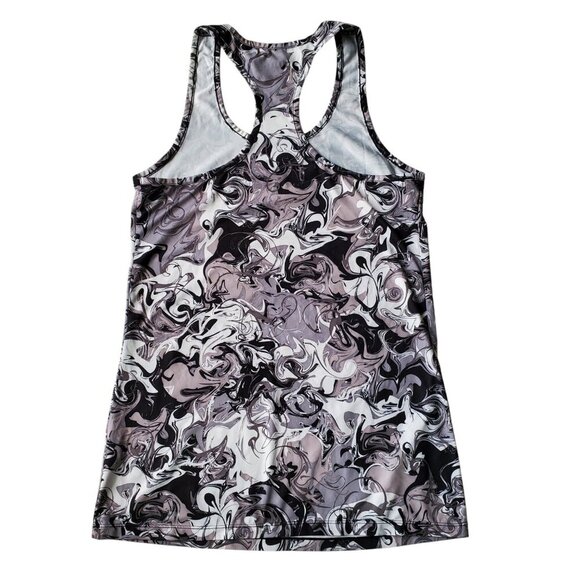 REEBOK Racerback Longline Black Grey White Abstract Print Tank Top Sz S - Picture 5 of 12